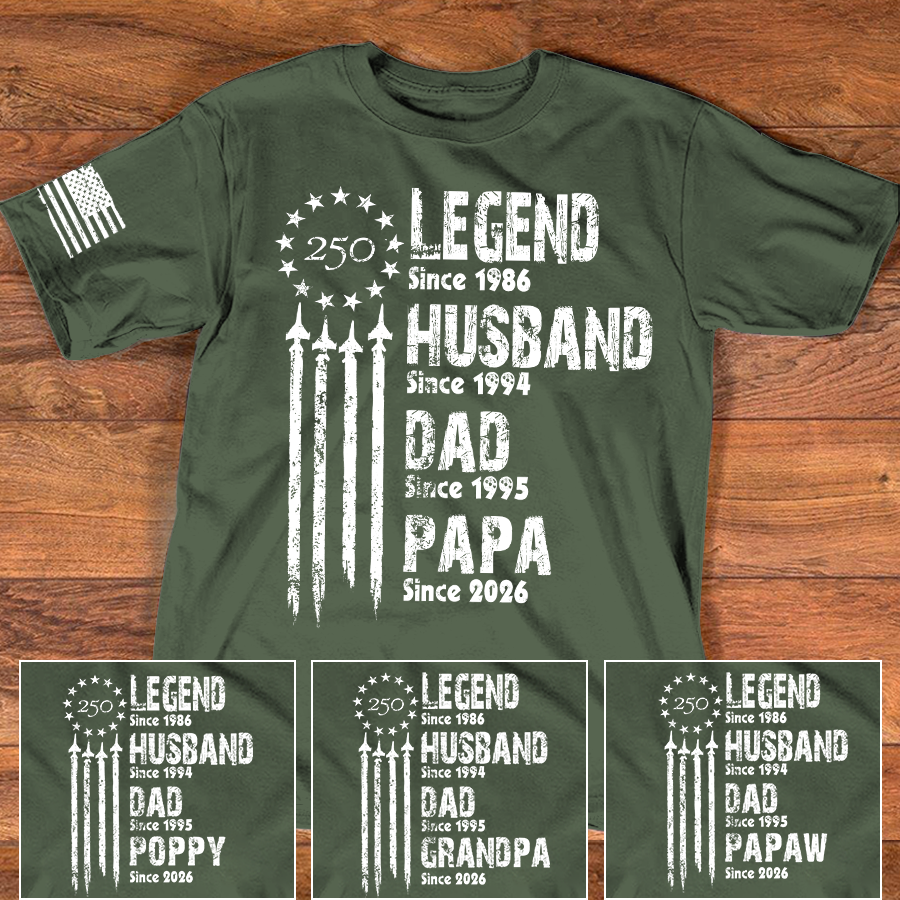 Personalized Papa Shirt, Legend Husband Dad Papa Since Year Shirt, Custom Family Nickname Tee, Patriotic USA Flag Fathers Day Birthday Gift for Men