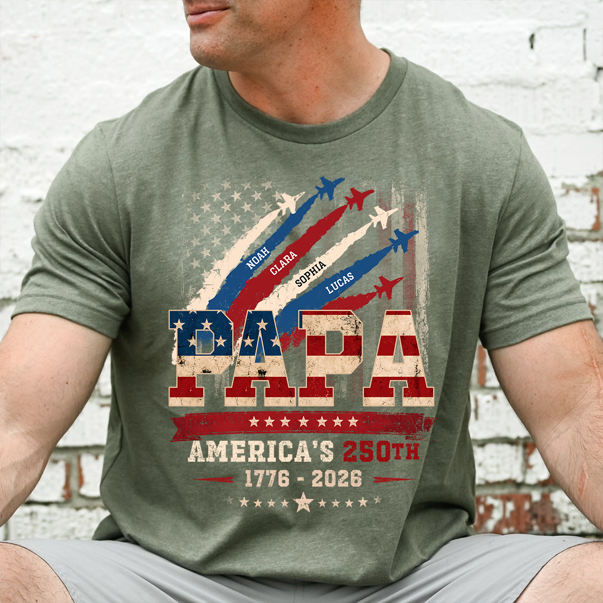 Personalized Papa America’s 250th Anniversary Shirt, Custom Kids Names Patriotic Flag Design, Fathers Day Shirt for Papa, 250 Years of Freedom Family Gift