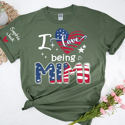 I Love Being Mimi Shirt, Patriotic Heart Design, Custom Grandma, 4th of July Shirt, Independence Day Family T Shirt
