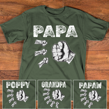 Personalized Papa Fist Bump Shirt with Kids Names, Custom Family Nickname T-Shirt for Dad Fathers Day Birthday 4th of July