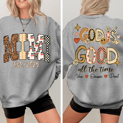 Christian Mimi Sweatshirt, Personalized Grandma and Grandkids Names, God Is Good Design