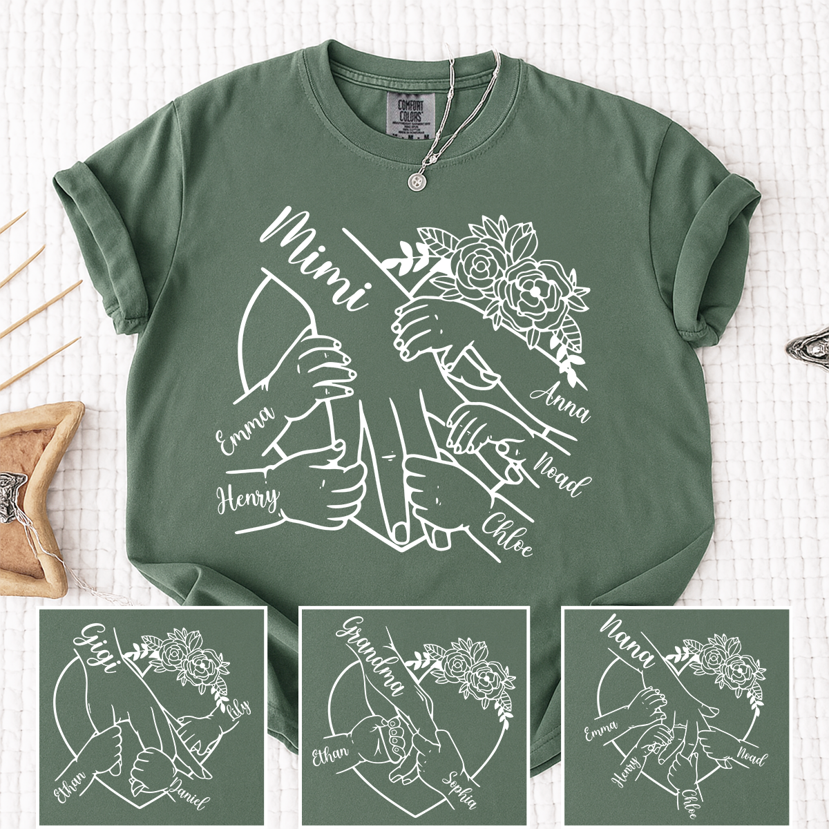 Comfort Colors Personalized Mimi Shirt Custom Grandkids Names Hands Holding Mimi Design Family Love Gift for Grandma