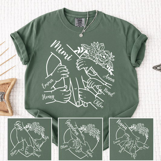 Comfort Colors Personalized Mimi Shirt Custom Grandkids Names Hands Holding Mimi Design Family Love Gift for Grandma