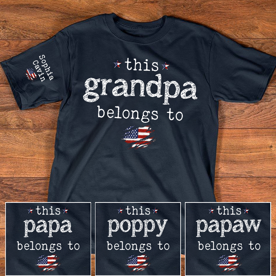 This Grandpa Belongs To Shirt, Personalized Grandpa T Shirt with Kids Names, Custom Grandpa Gift, Patriotic Family Tee