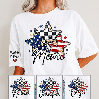 Personalized American Flag Star T-Shirt – Custom Mimi, Gigi, Nana Shirts, Fun Patriotic Gift for Grandparents, Perfect for Mother’s Day, Independence Day, and Birthdays
