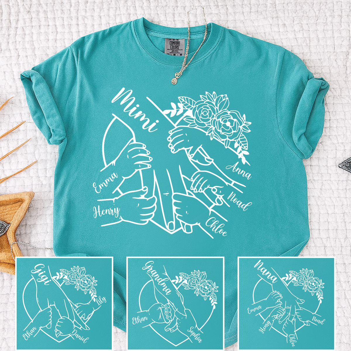Comfort Colors Personalized Mimi Shirt Custom Grandkids Names Hands Holding Mimi Design Family Love Gift for Grandma