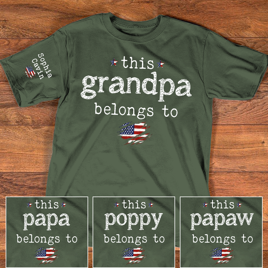 This Grandpa Belongs To Shirt, Personalized Grandpa T Shirt with Kids Names, Custom Grandpa Gift, Patriotic Family Tee