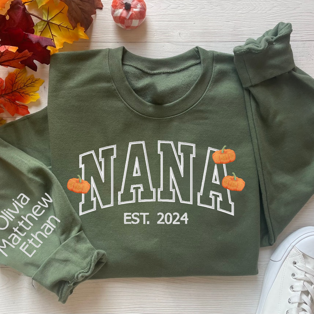 Nana Est And Grandkids Ghosts Pumkins Autumn Halloween Embroidered