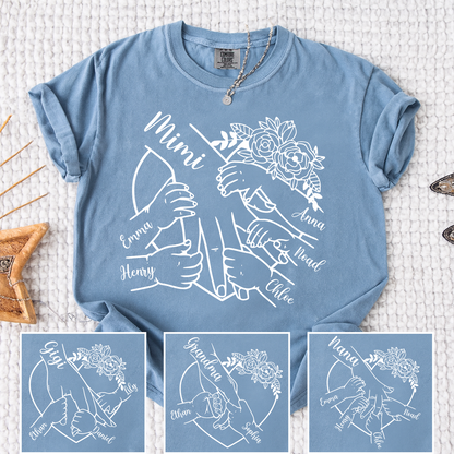 Comfort Colors Personalized Mimi Shirt Custom Grandkids Names Hands Holding Mimi Design Family Love Gift for Grandma
