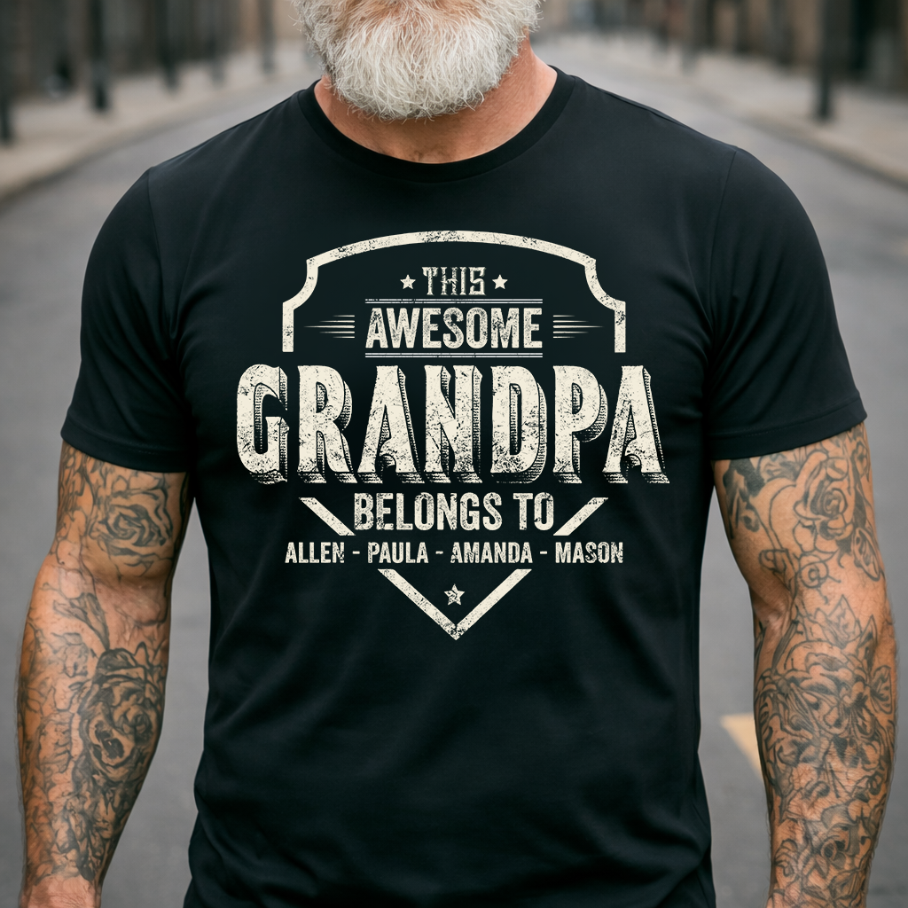 Personalized This Awesome GRANDPA Belongs To T Shirt, Custom Family Names, Perfect Gift for Grandpa