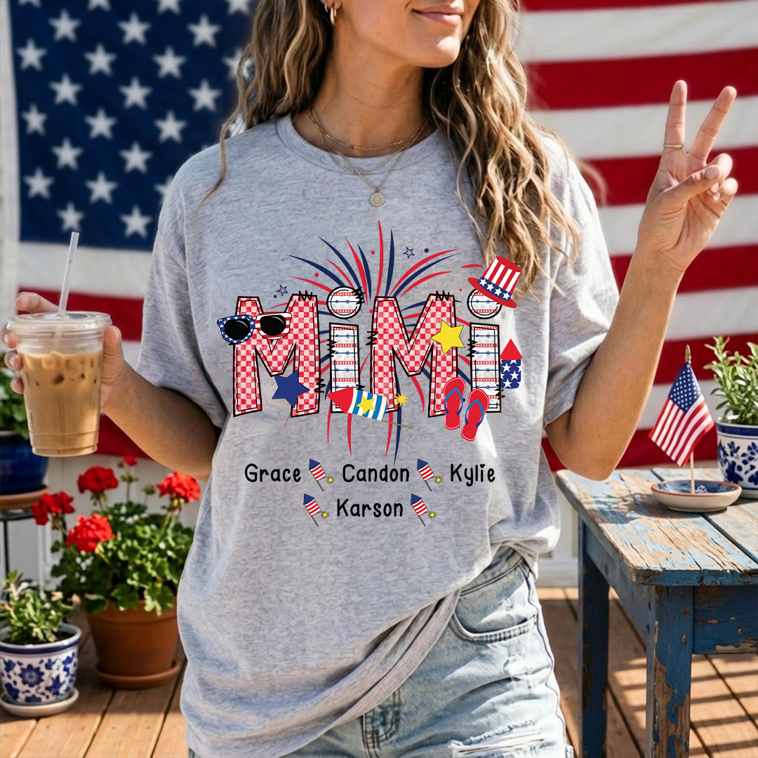 Patriotic Doodle 4th Of July Personalized Mimi And Grandkid Personalized Independence Day Shirt