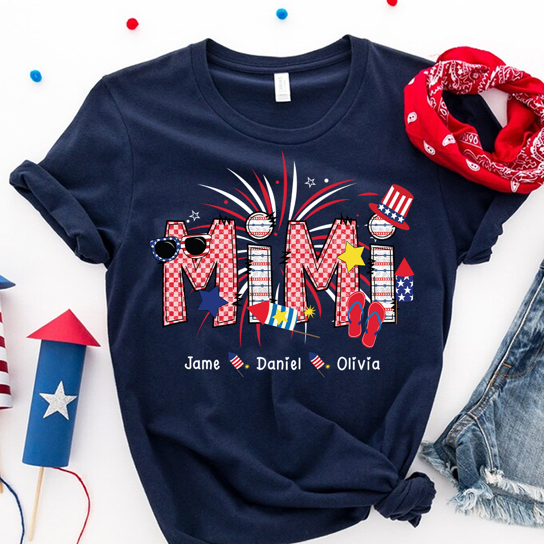 Patriotic Doodle 4th Of July Personalized Mimi And Grandkid Personalized Independence Day Shirt