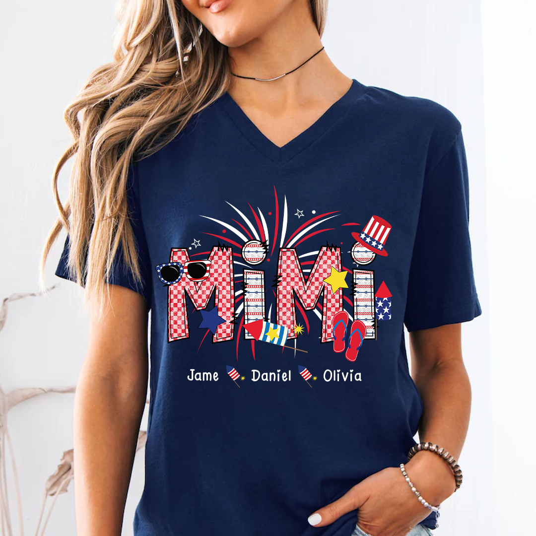 Patriotic Doodle 4th Of July Personalized Mimi And Grandkid Personalized Independence Day Shirt