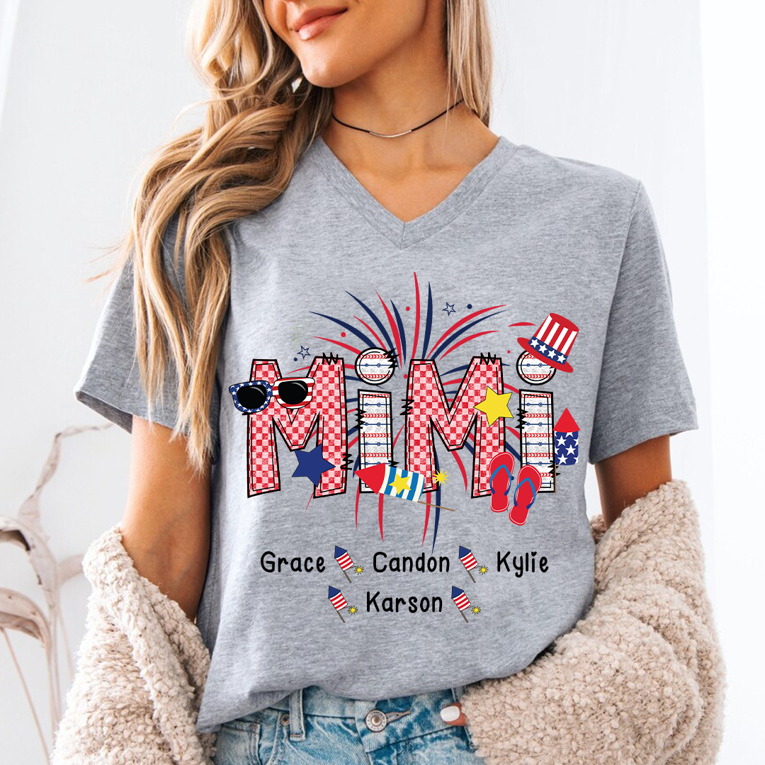 Patriotic Doodle 4th Of July Personalized Mimi And Grandkid Personalized Independence Day Shirt