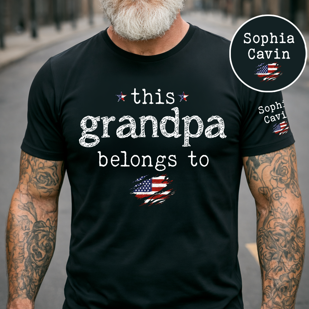 This Grandpa Belongs To Shirt, Personalized Grandpa T Shirt with Kids Names, Custom Grandpa Gift, Patriotic Family Tee
