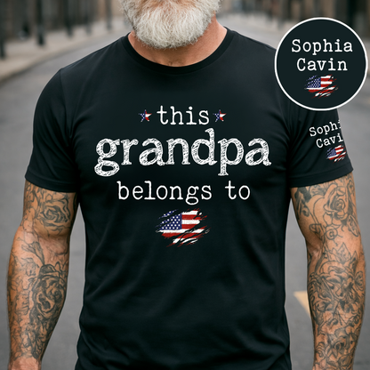 This Grandpa Belongs To Shirt, Personalized Grandpa T Shirt with Kids Names, Custom Grandpa Gift, Patriotic Family Tee