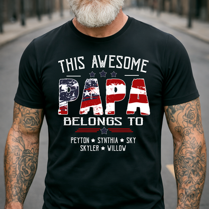 Personalized This Awesome PAPA Belongs To T Shirt, Custom Family Name Shirt, Perfect Gift for Father’s Day
