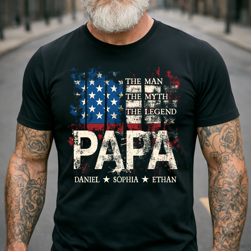 Papa American Flag Shirt Personalized Grandchildren Names The Man The Myth The Legend Fathers Day Gift