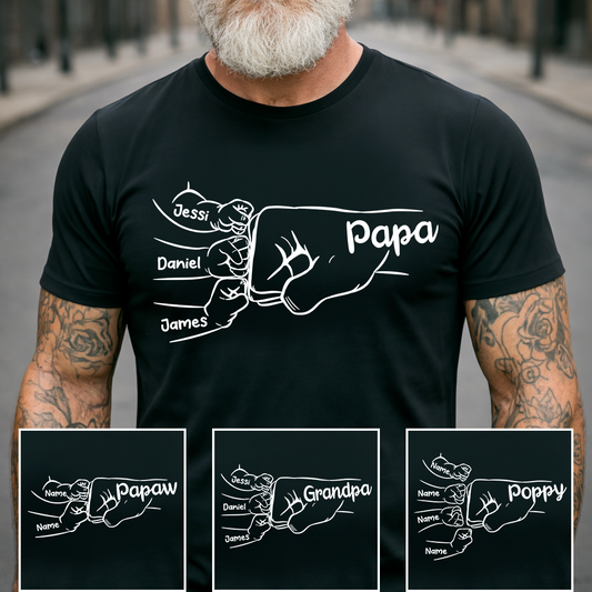 Custom Papa T-Shirt with Fist Bump Graphic – Personalized Father Gift Featuring Children’s Names