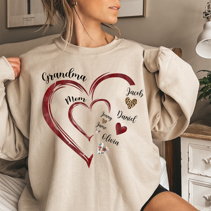 Personalized Mom Grandma Heart With Kids Name Sweatshirt, Custom Grandma Sweatshirt, Personalized Mother's Day Shirt