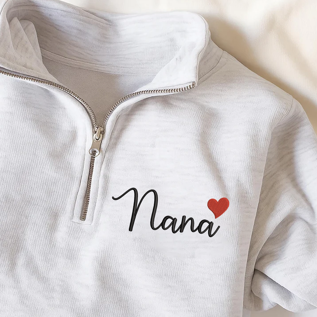 Personalized Nana heart Embroidered Set – Custom Family Name Sweatshirt and Sweatpants Embroidery Outfit – Parents Gift for Christmas, Anniversary