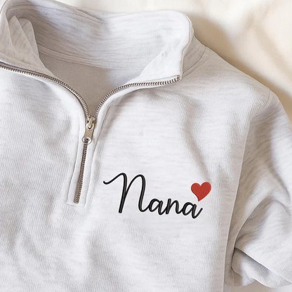 Personalized Nana heart Embroidered Set – Custom Family Name Sweatshirt and Sweatpants Embroidery Outfit – Parents Gift for Christmas, Anniversary