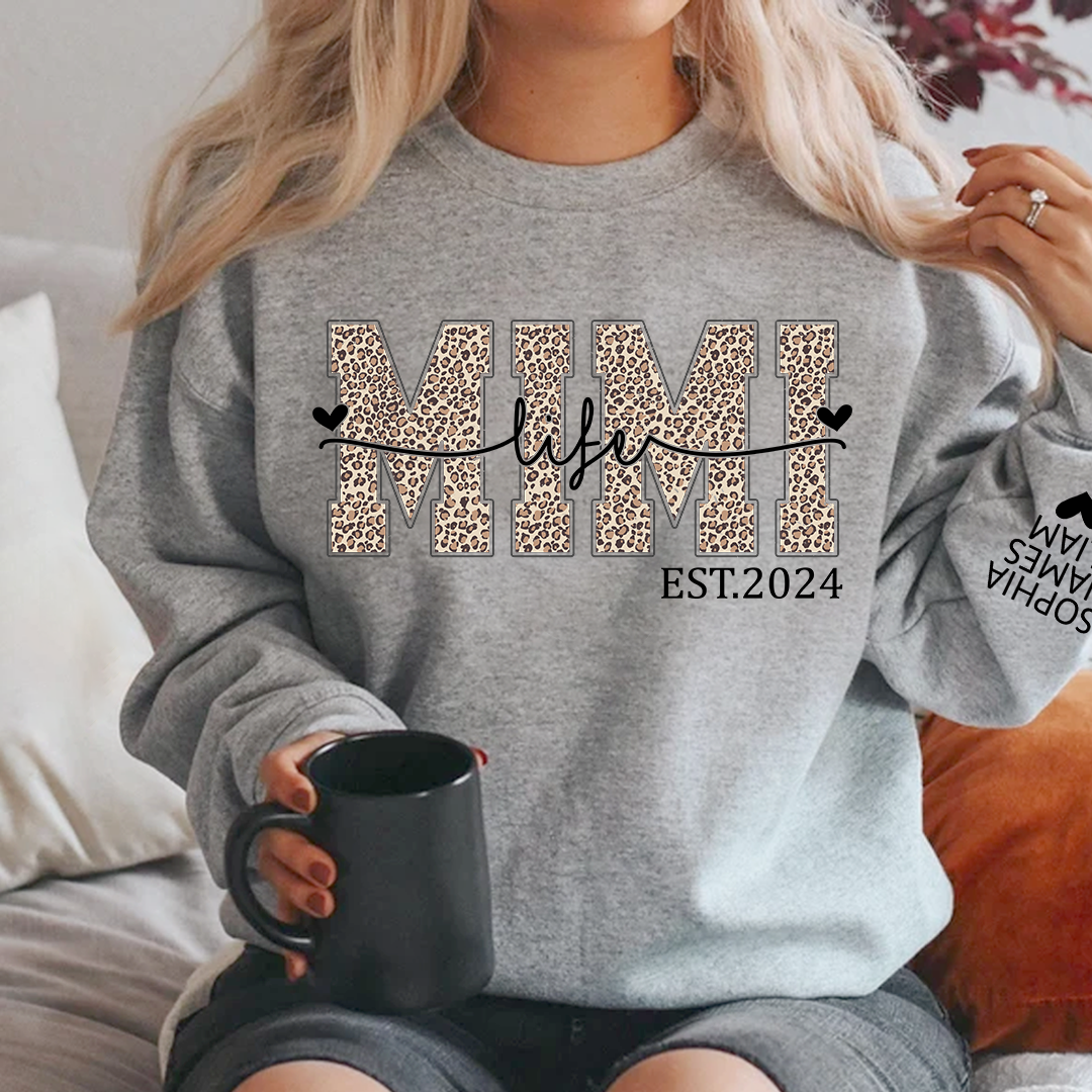 Mimi Life Leopard Sweatshirt, Personalized Grandma Est With Grandchildren Names