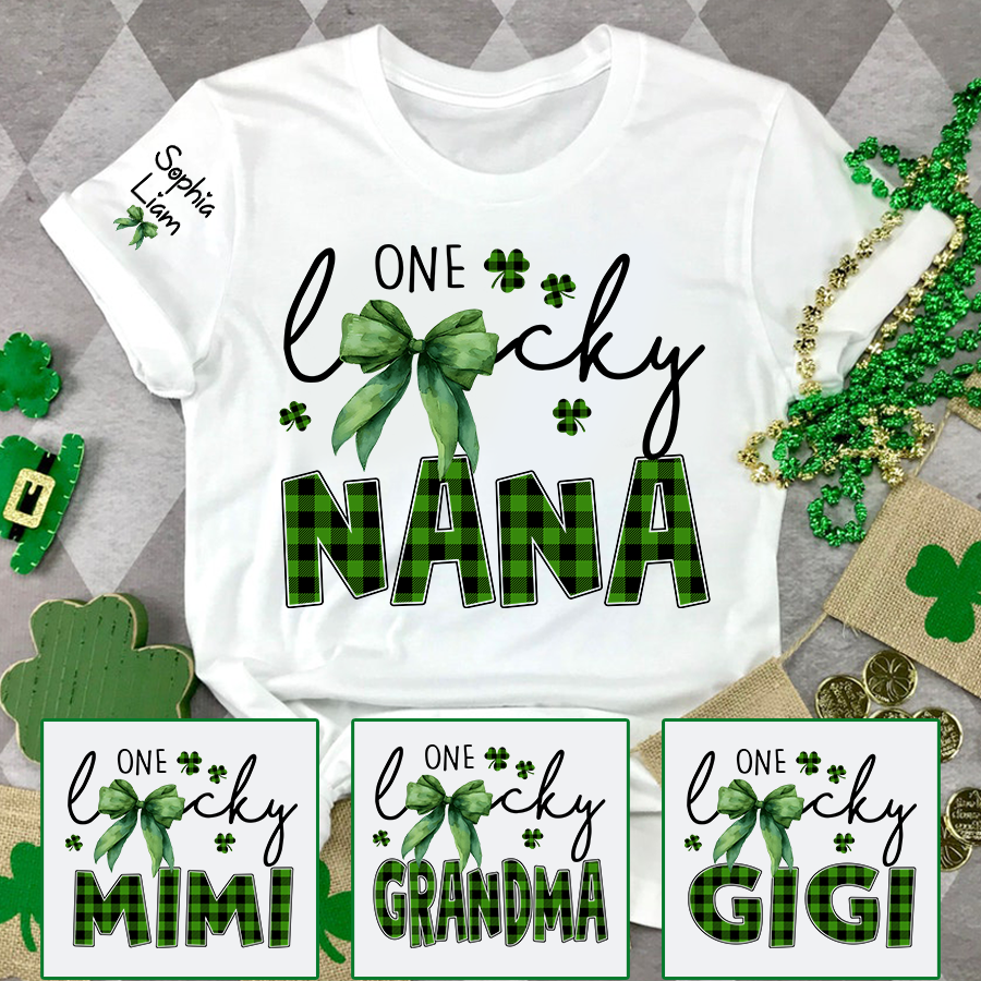 One Lucky Nana St Patrick’s Day Shirt, Custom Name Grandma Shirt, Clover Family Shirt for Nana