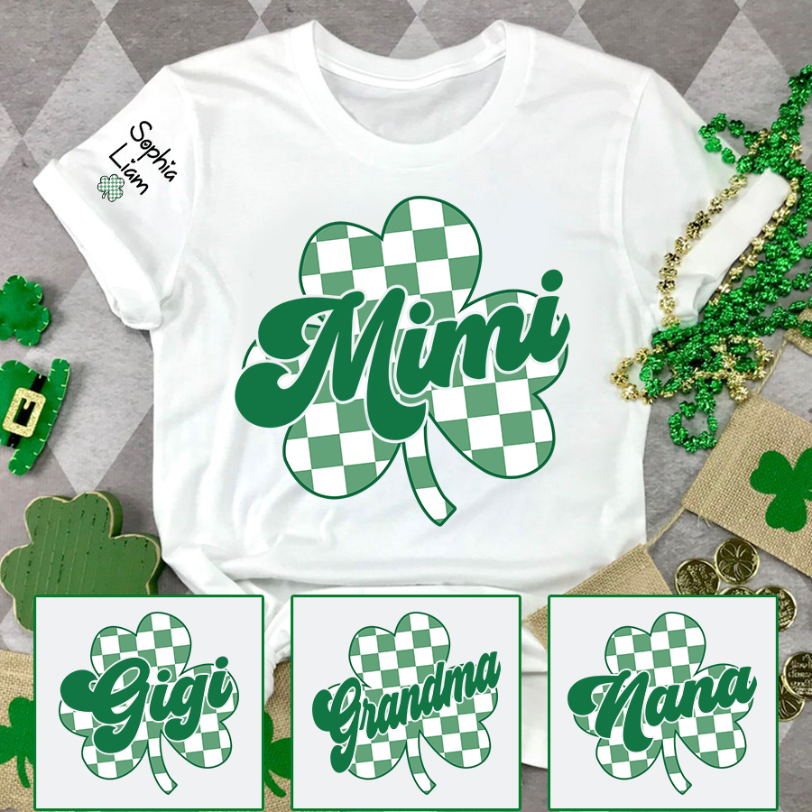 Mimi St Patrick’s Day Shirt with Shamrock, Personalized Grandma Clover T Shirt Gift for Family