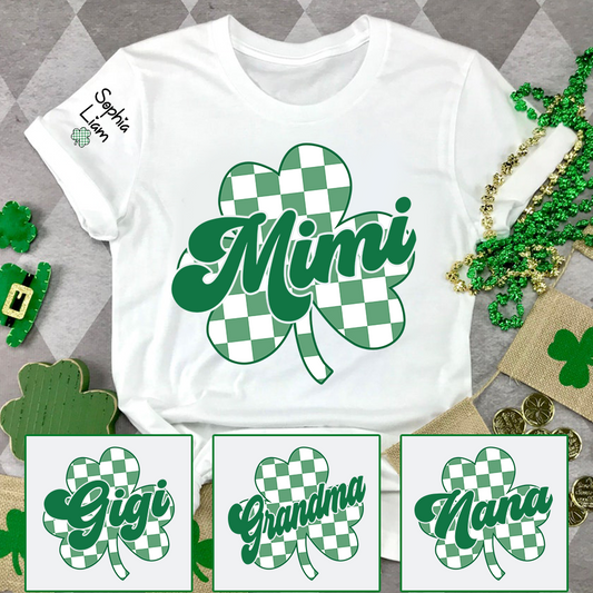 Mimi St Patrick’s Day Shirt with Shamrock, Personalized Grandma Clover T Shirt Gift for Family