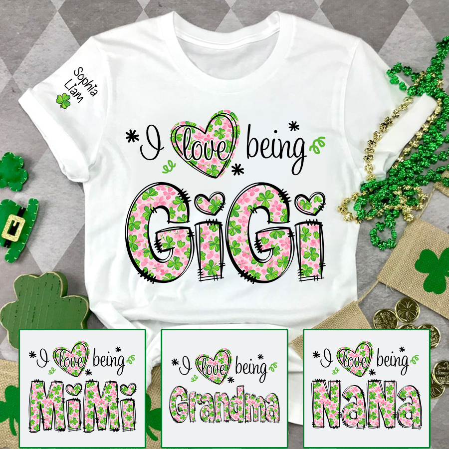 I Love Being Gigi Shirt, St Patrick’s Day Gigi Shirt With Shamrock Pattern
