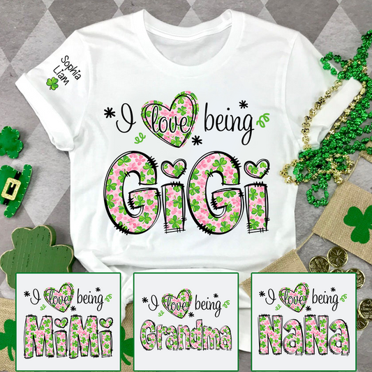 I Love Being Gigi Shirt, St Patrick’s Day Gigi Shirt With Shamrock Pattern
