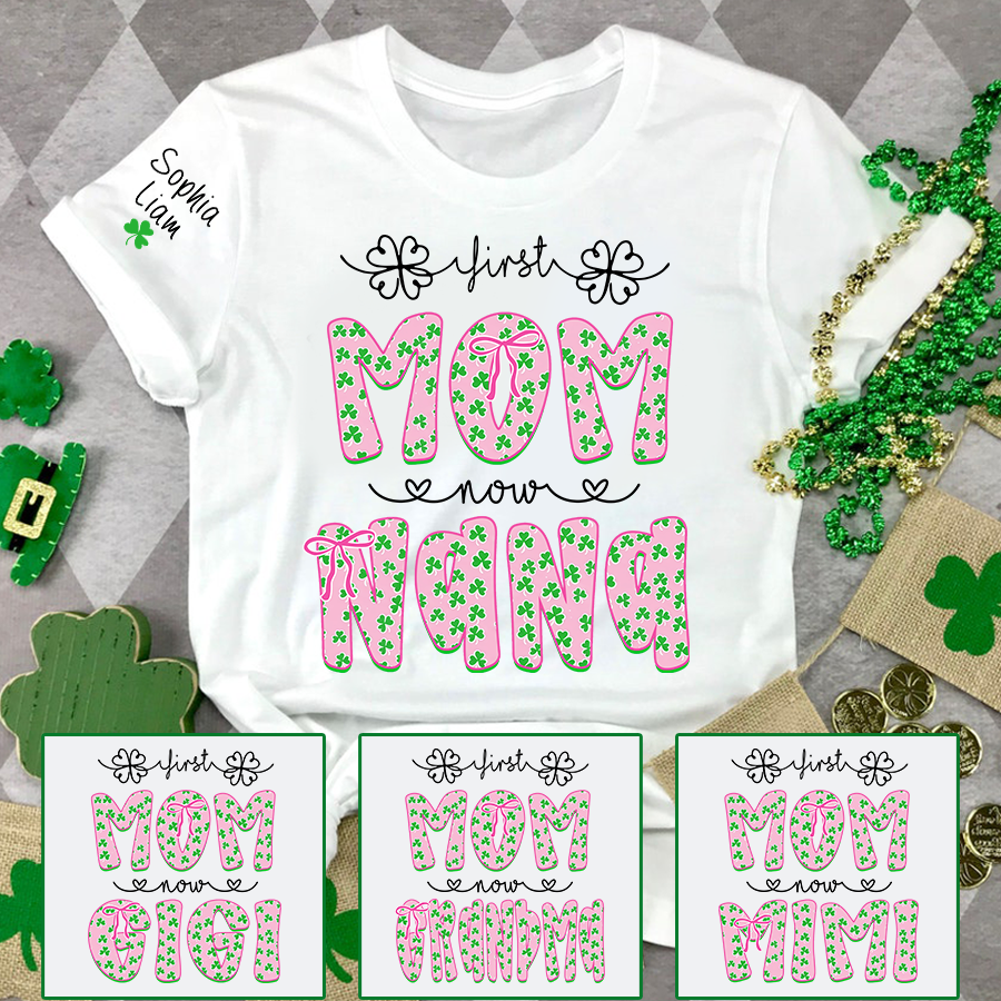 Personalized St Patrick’s Day Grandma Shirt with Kids Names, Shamrock Family Shirt, Custom Nana Mimi Mom Clover T Shirt