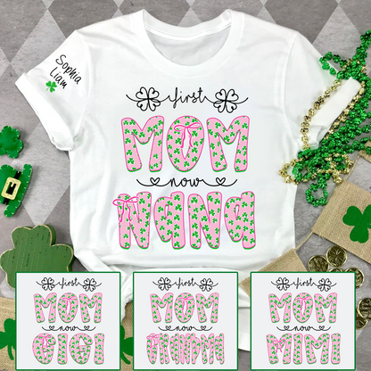 Personalized St Patrick’s Day Grandma Shirt with Kids Names, Shamrock Family Shirt, Custom Nana Mimi Mom Clover T Shirt