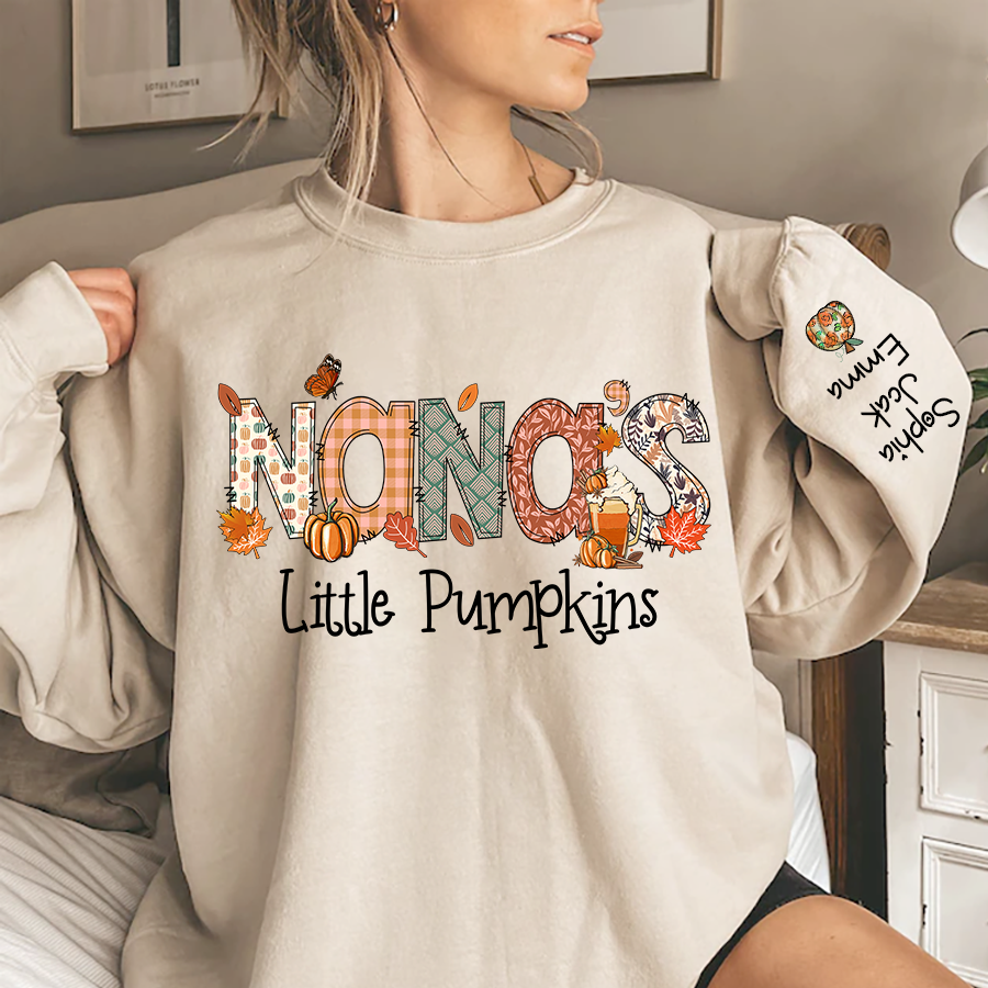 Nana's Little Pumpkins With Grandkids Names Autumn Sweatshirt