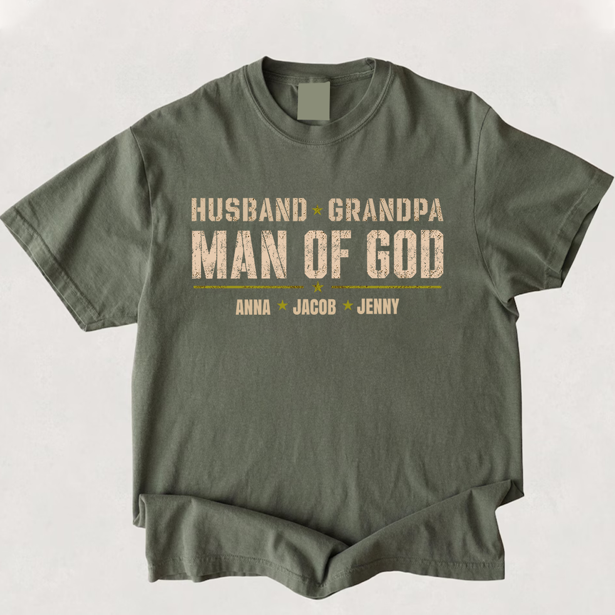 Comfort Colors® Personalized Husband Grandpa Man of God Shirt with Kids Names, Custom Family Nickname T-Shirt for Dad Fathers Day Birthday