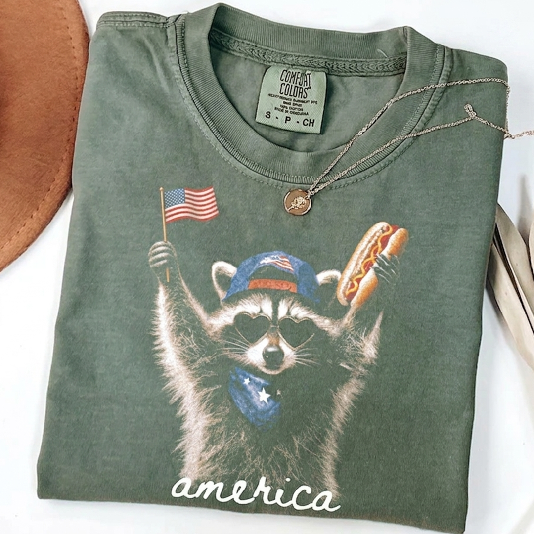 Comfort Colors® Patriotic Raccoon Shirt, Funny America Shirt, USA Flag Animal Graphic Shirt, Independence Day Shirt, 4th of July Apparel