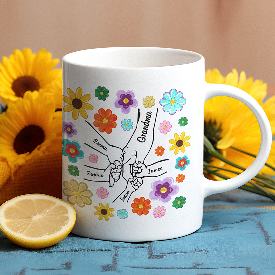 Personalized grandma hand flower 2024 Mug