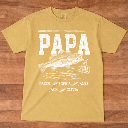 Comfort Colors® Papa Fishing Custom Name, Personalized Dad Papa Grandpa and Grandkids Gift  Father's Day T-shirt
