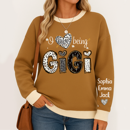 I love being Gigi Bible Style Gift For Grandma And Grandkids Names on Sleeve Sweatshirt Mix