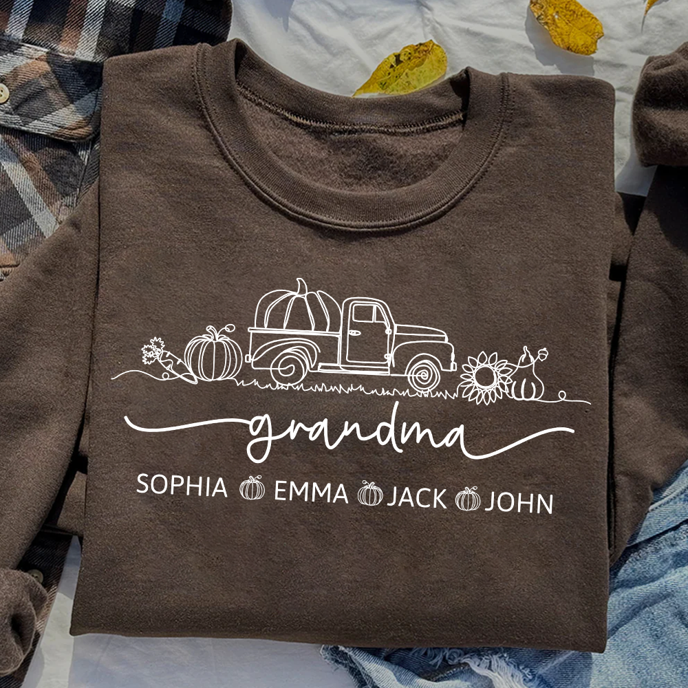 Grandma Truck Pumpkin And Grandkids Fall Sweatshirt