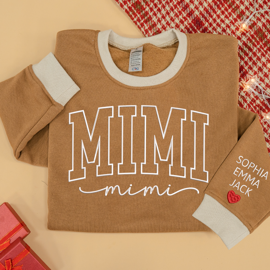 Colorful Crewneck, Custom Mimi Heart Embroidery And Grandkids Sweatshirt Mix