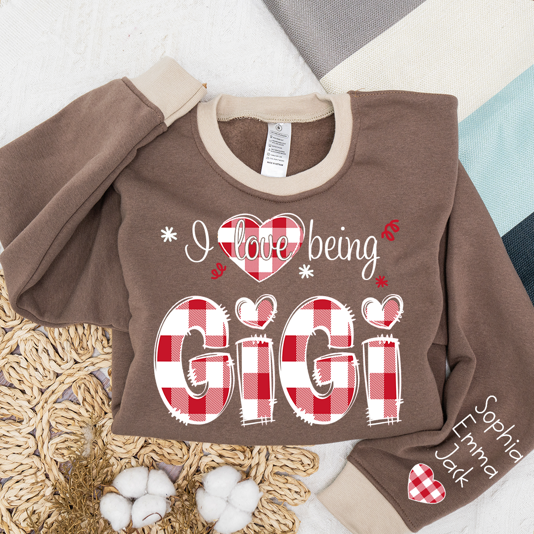 Custom 'I Love Being Gigi' Christmas & Valentine Gift for Grandmothers - Personalized Names - Cozy Holiday Shirt for Gigi Sweatshirt Mix