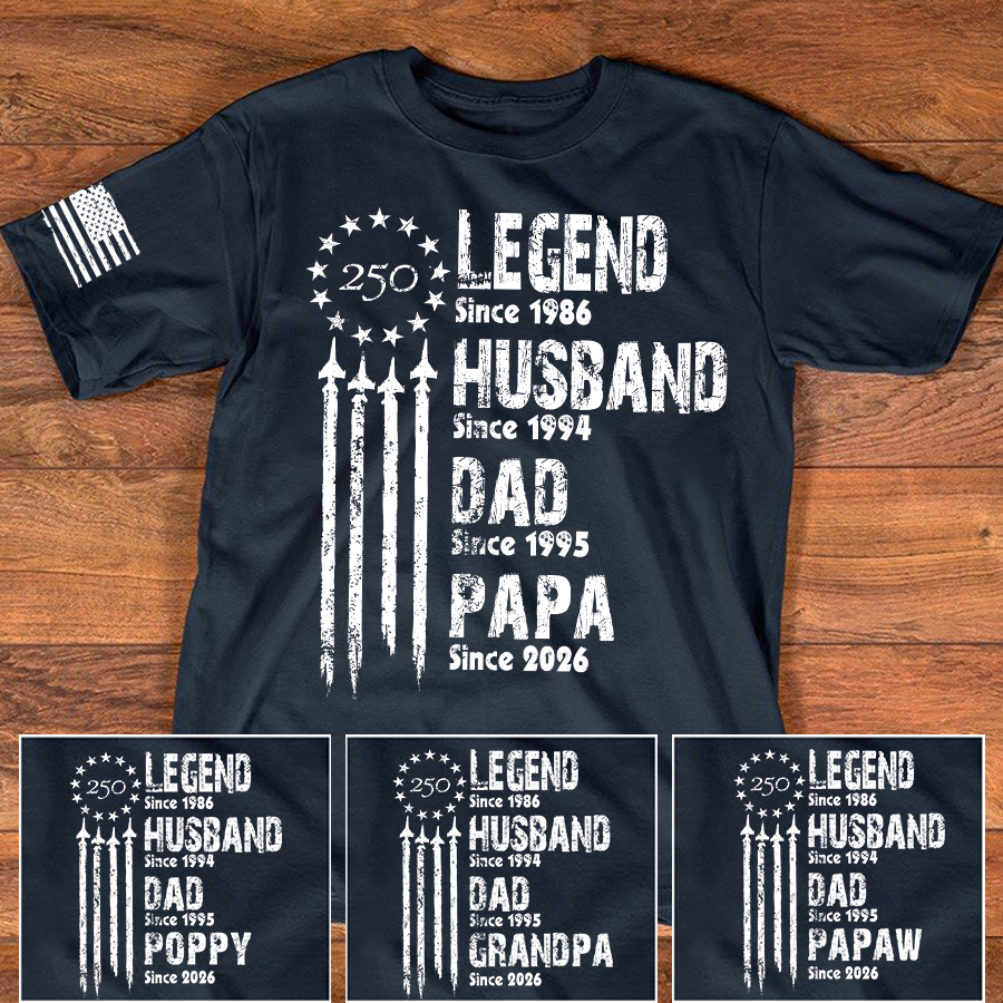 Personalized Papa Shirt, Legend Husband Dad Papa Since Year Shirt, Custom Family Nickname Tee, Patriotic USA Flag Fathers Day Birthday Gift for Men