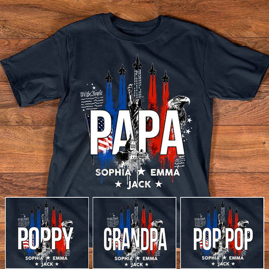 Personalized Papa Patriotic Shirt Custom Kids Names, American Flag Family Shirt Gift For Father's Day Birthday 4th of July