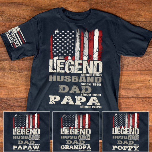 Personalized Patriotic T-Shirt for Dad, Husband, or Papa, Custom Family Shirt with American Flag, Perfect for Father's Day or Birthday