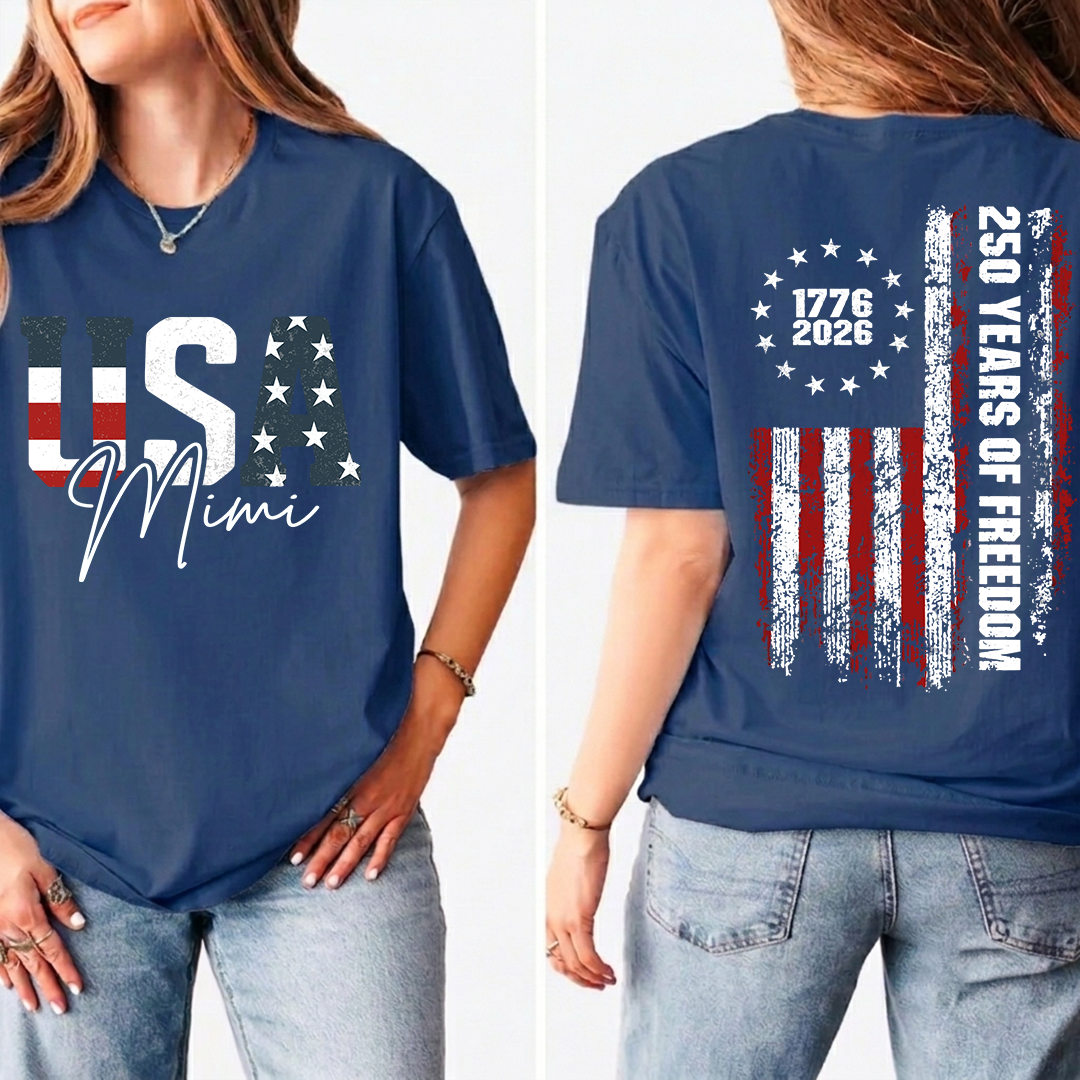 Personalized Mimi USA Flag Shirt, Custom Patriotic Grandma Shirt, 250 Years of Freedom, U.S. 250th Anniversary, 4th of July Independence Day Shirt
