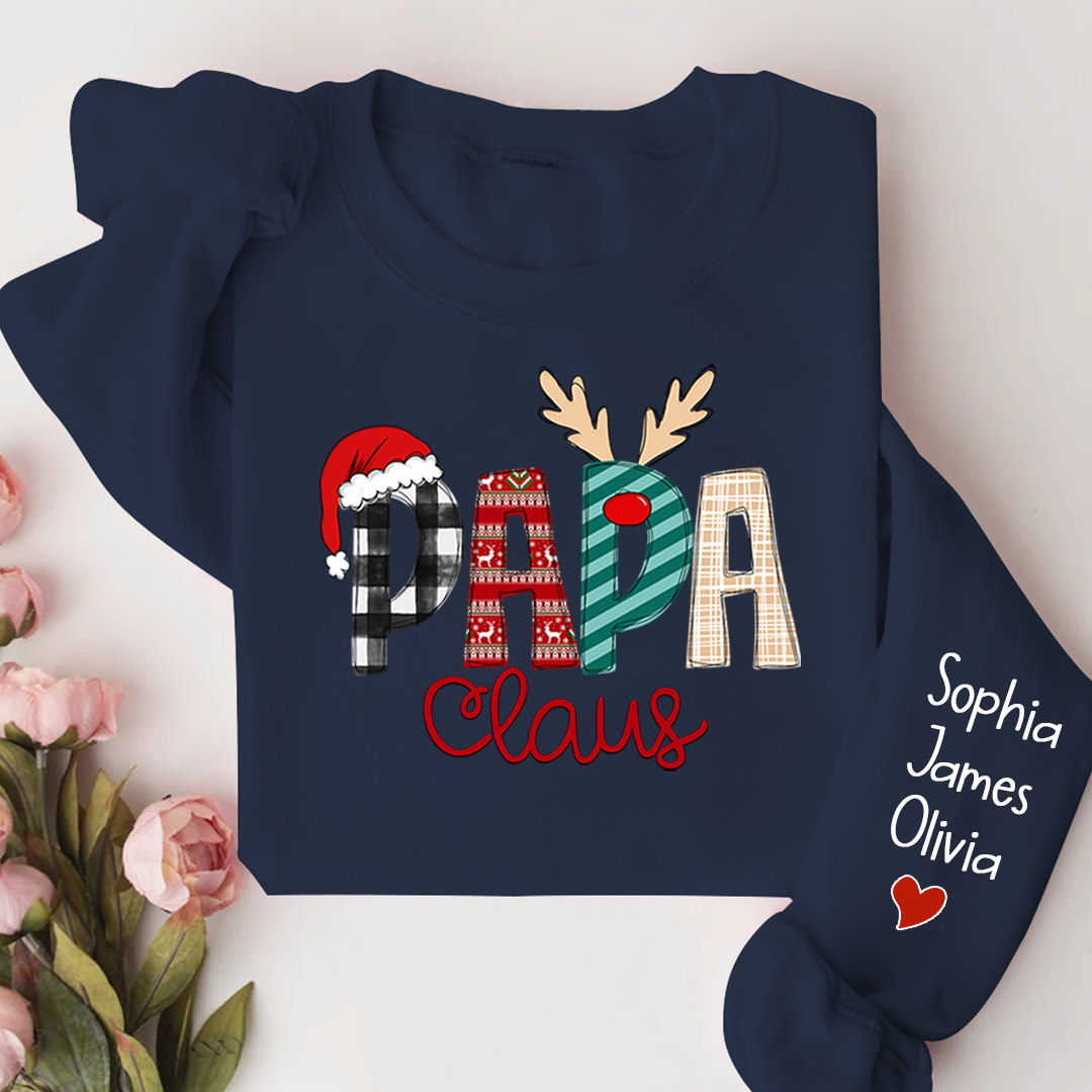 Personalize Merry Christmas Papa Claus, Dad Claus Gift Custom Name Kids Sweatshirt