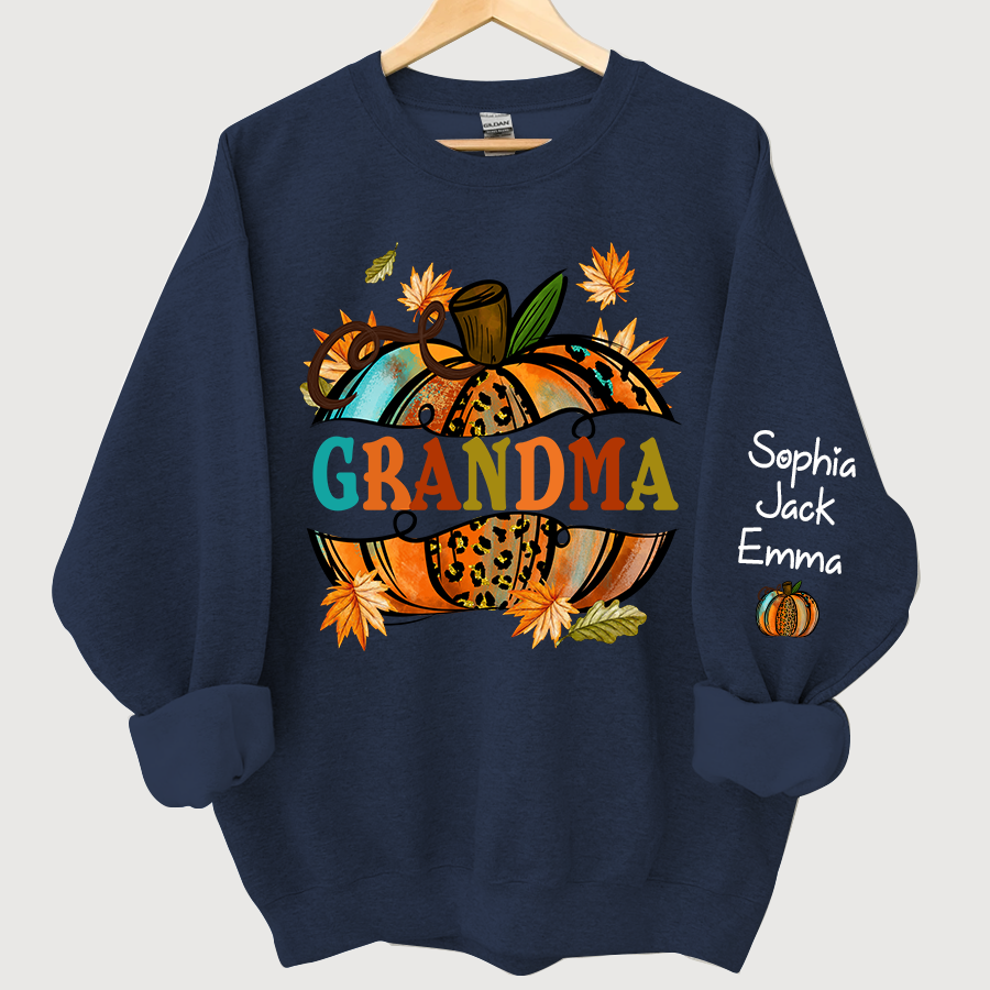 Personalized Grandma Autumn Pumpkin And Grandkids Fall Sweatshirt