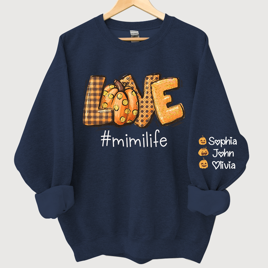 Love Mimi Life Autumn Pumpkins And Grandkids Sweatshirt